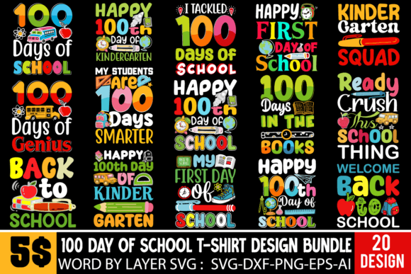 100th Day School T-shirt Design Bundle