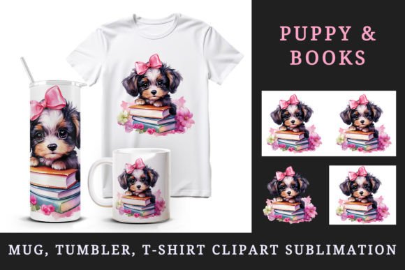 Puppy Books Tumbler & Mug Wrap Design: Cute, Versatile, and Print-Ready for Creators