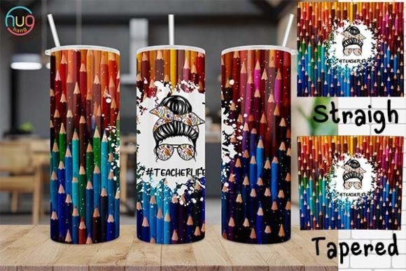 Teacher Life Bun Hair Crayons Tumbler